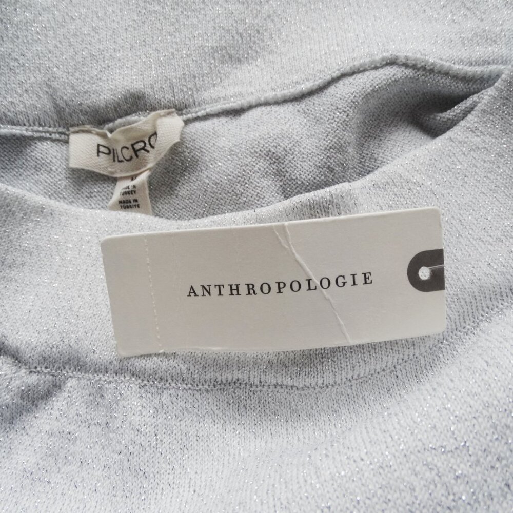 NEW PILCRO Anthropologie Silver Wide-Leg Knit Sweater Pull On Pants MEDIUM, $98 - Picture 7 of 10